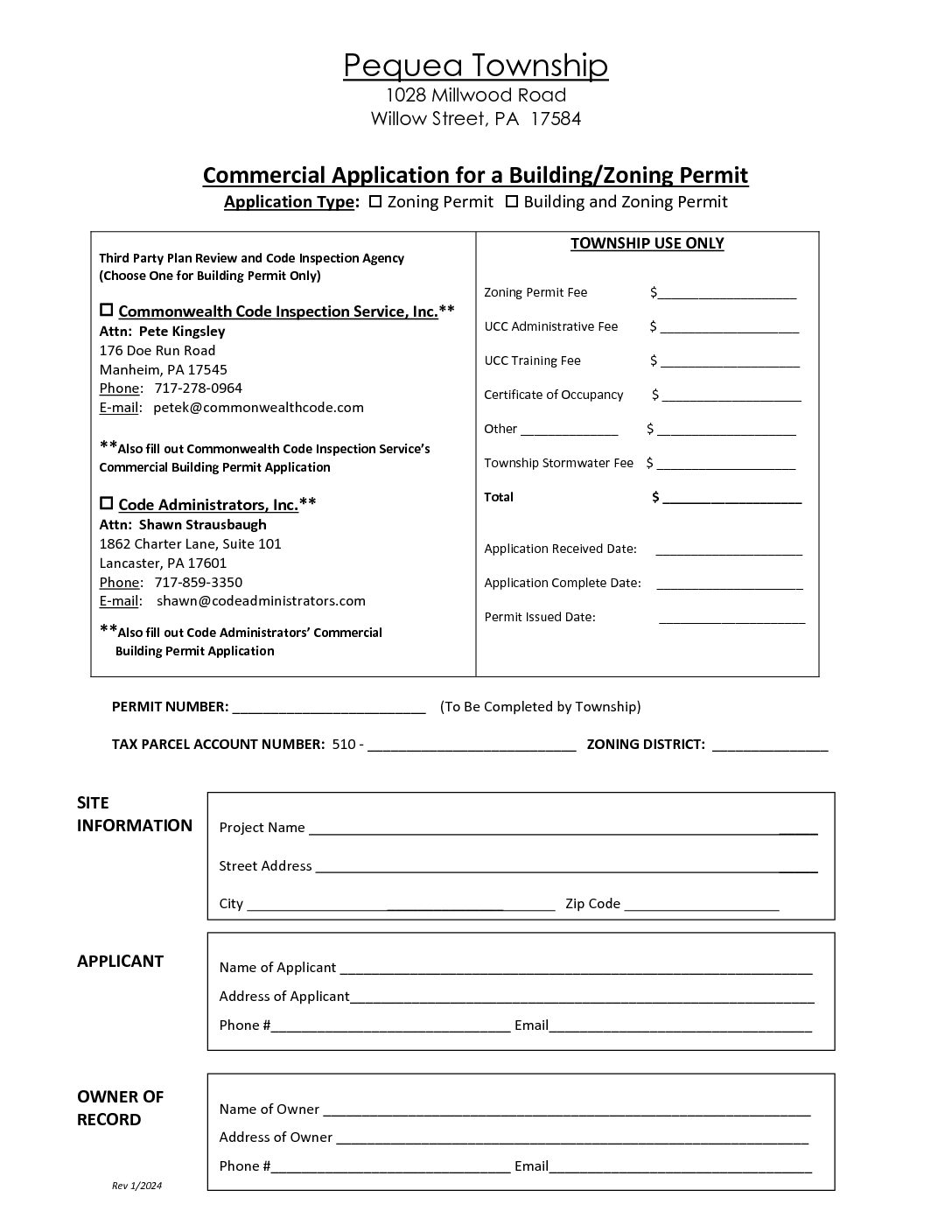 Pequea Twp. Commercial Building Permit App Code Administrators (1.